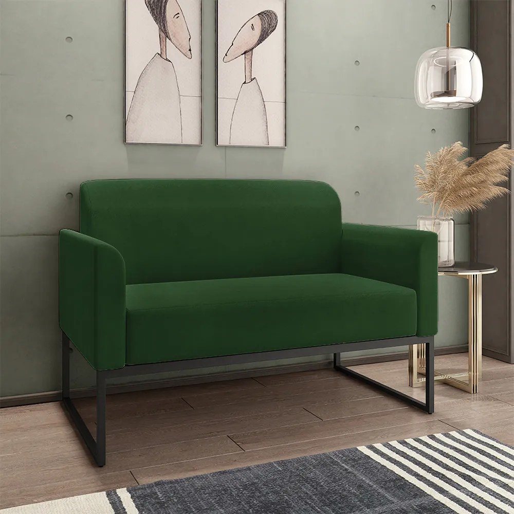 Poltrona Namoradeira Decorativa Isabella Base Industrial Suede Verde/Preto G19 - Gran Belo
