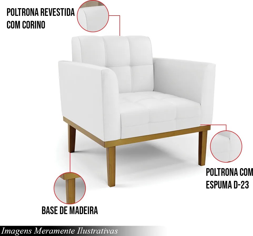 Kit 2 Poltronas Decorativas Karen Pés Fixo em Madeira Castanho PU Branco G19 - Gran Belo