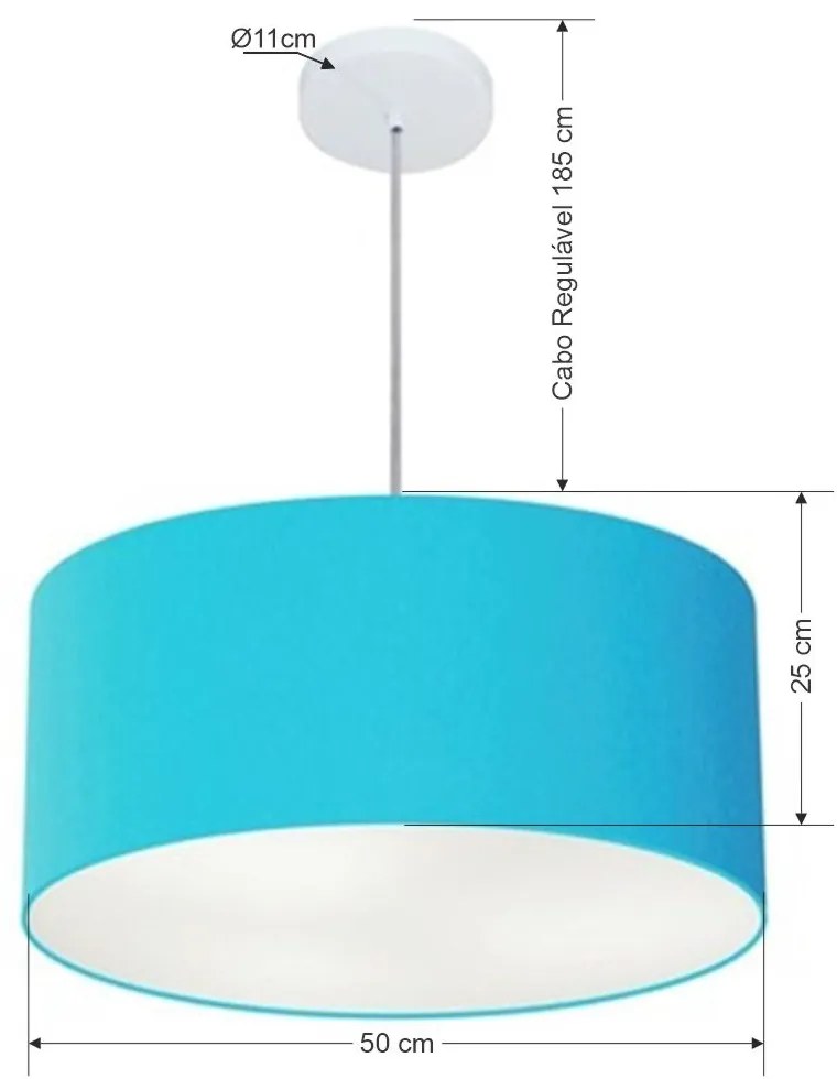Lustre Pendente Cilíndrico Md-4100 Cúpula em Tecido 50x25cm Azul Turquesa - Bivolt