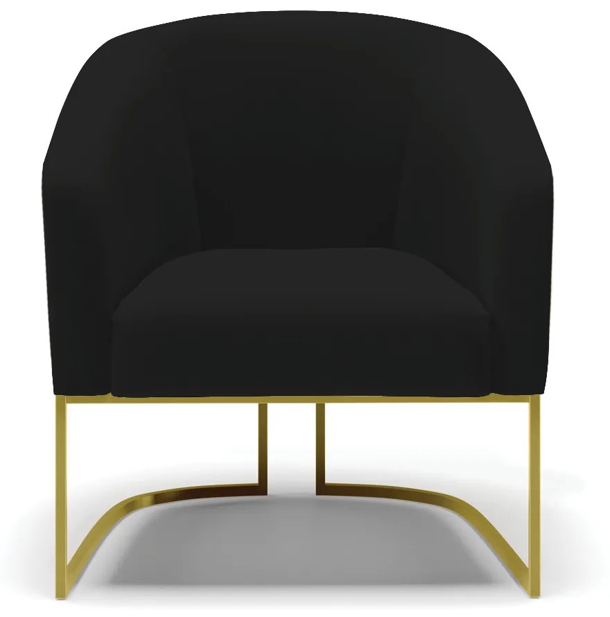 Poltrona Decorativa Industrial Dourado Stella Linho Preto D03 - D'Rossi