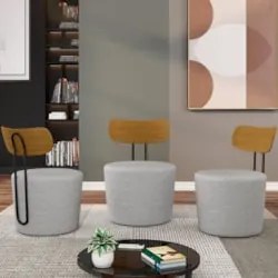 Poltrona Decorativa para Sala de Estar Redonda 53cm Le Moon Z32 Linho
