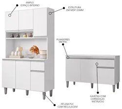 Cozinha Compacta Márcia e Balcão Gabinete Com Tampo Tatiane 120cm Bran