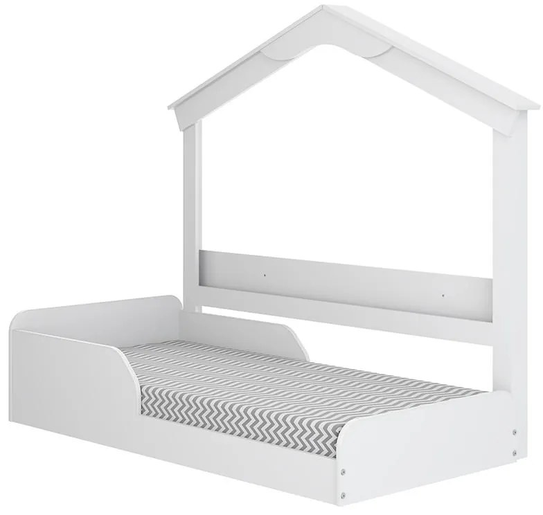 Cama Solteiro Infantil Mimo Com Casinha Porta Livros - Branco