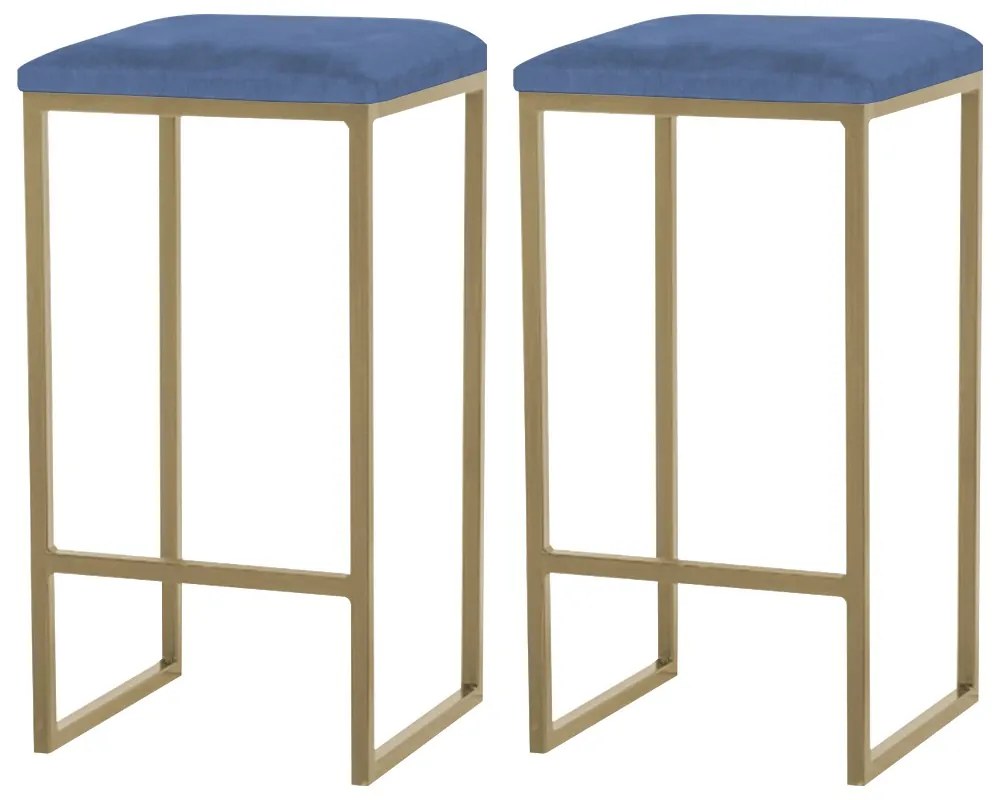 Kit 2 Banqueta Decorativa Billie Base Gold Suede Azul Marinho G41 - Gran Belo