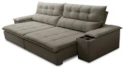 Sofá Retrátil 3 Lugares com Porta Copo 230cm Malta F05 Veludo Marrom -