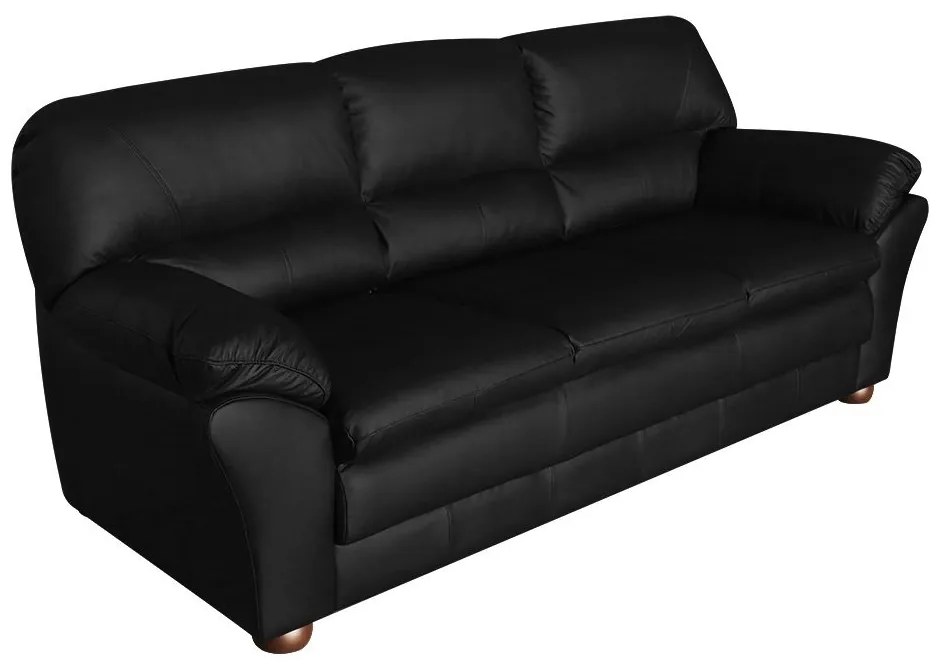 Sofá 3 Lugares Sala de Estar Pés Madeira 212cm Laura Couro Preto G03 - Gran Belo