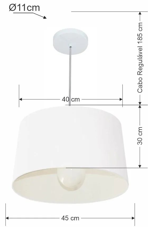 Lustre Pendente Cone Md-4241 Cúpula em Tecido 30/45x40cm Branco - Bivolt