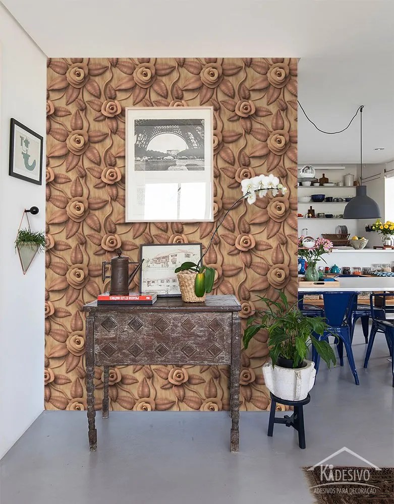 Papel de Parede Floral de Madeira