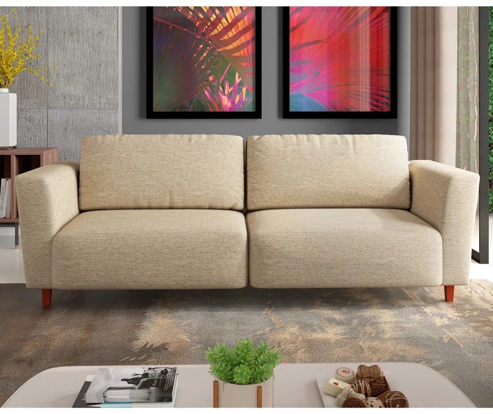 Sofá 190cm Decorativo Sala de Estar Franz Linho Bege G52 - Gran Belo