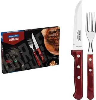 Jogo de Talheres para Churrasco Jumbo Tramontina Vermelho Polywood 12 Peças