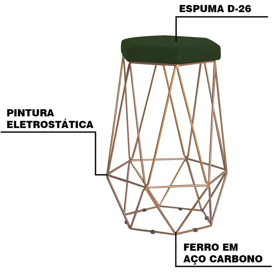Kit 2 Banqueta Decorativa Rubel Base Gold Suede Verde G41 - Gran Belo