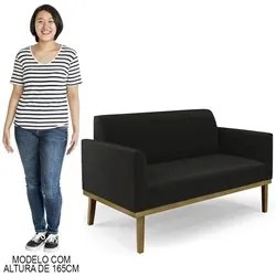 Sofá Namoradeira e 2 Poltronas Base Madeira Castanho Maressa Suede Pre