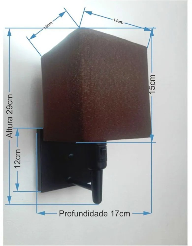 Kit/2 Arandela Quadrada Md-2019 Preto C/ Inter Liga e Desl Cúpula em Tecido Café - Bivolt