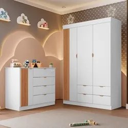Guarda Roupa e Cômoda Infantil 1 Porta Ripada Ayla Branco - Phoenix