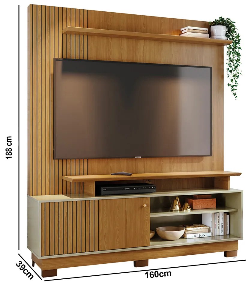 Estante de TV 65 Pol 160cm com Pés para Sala Quirel M20 - D'Rossi - Cumaru e Opala