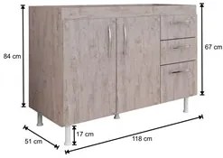 Balcão Gabinete Nathan com Pia Inox 120cm 2 Portas Rústico - Nathy Móv