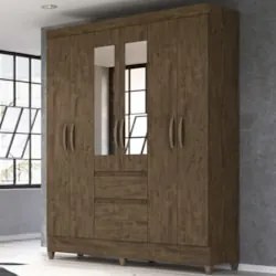 Guarda Roupa Casal 162cm Com Espelho Cuban Castanho Wood Z17 - Mpozena