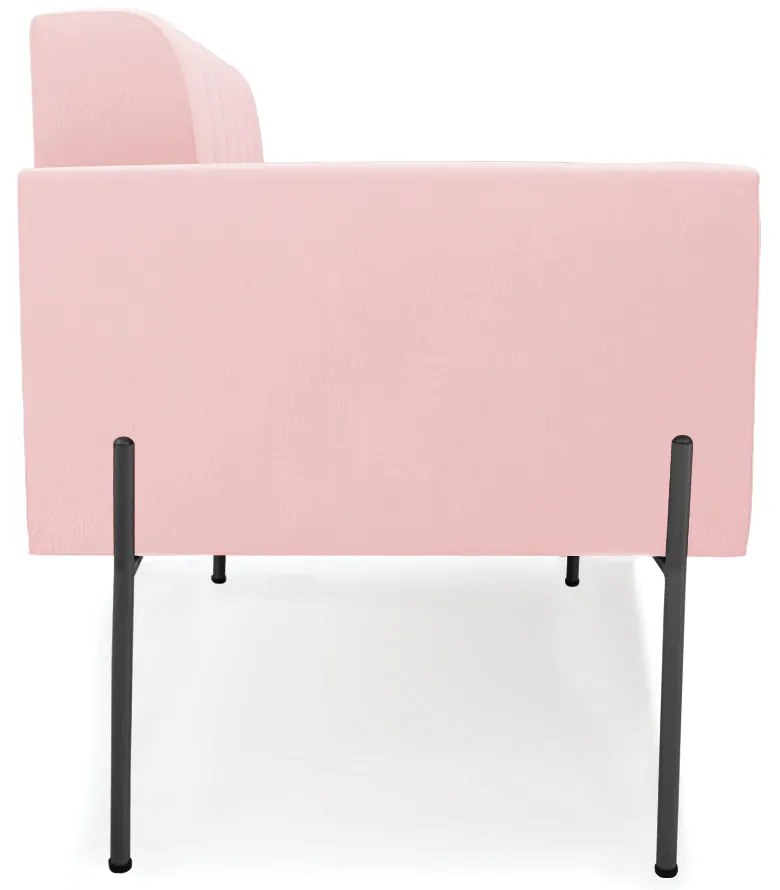 Sofá Namoradeira 2 Lugares Pé de Ferro Preto Elisa Suede D03 - D'Rossi - Rosa Bebê