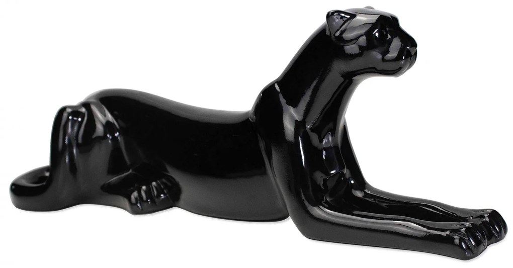 Escultura Decorativa Onça Deitada Preta 17,5x51x13 Cm - D'Rossi