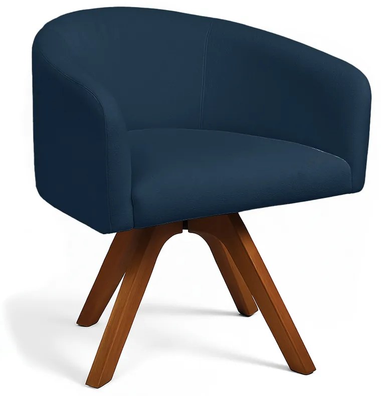 Poltrona Sala Base Giratória Madeira Arielle Bouclê Azul D03 - D'Rossi