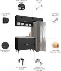 Armário de Cozinha CP03 Com Pia 100cm Pérola Z34 Preto      - Mpozenat