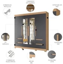 Guarda Roupa Casal 212cm com Espelho Vivacce Freijó/Titanium - Albatro