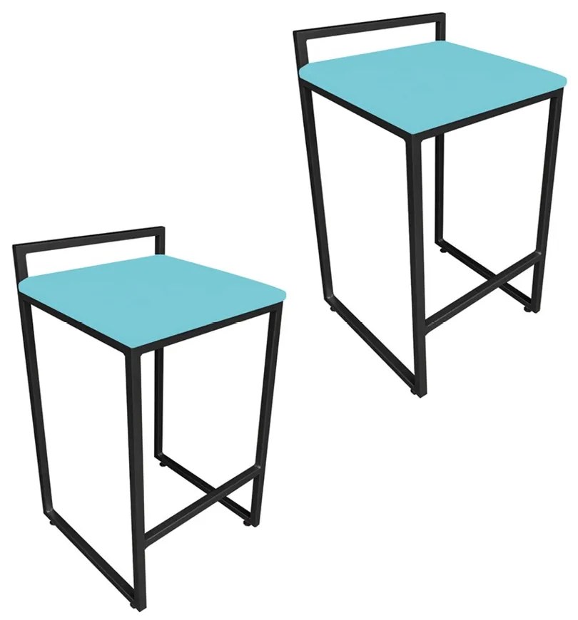 Conjunto 02 Banquetas Pietra Suede Base Preto - Azul Turquesa