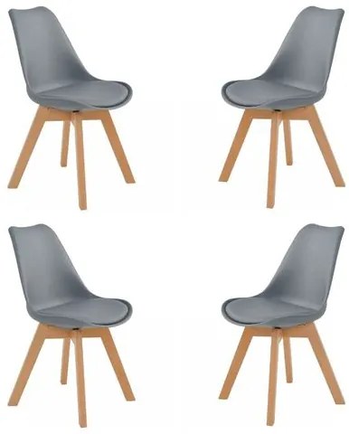 Kit 04 Cadeiras Siena Cinza Base Madeira Natural - 73434 Sun House