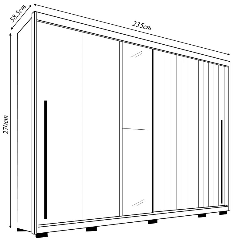 Guarda Roupa Casal Polaris Ripado com 2 Portas de Correr com Espelho 6 Gavetas MDF Freijo/Off/Sued G11- Gran Belo