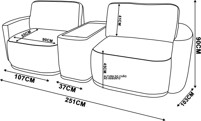 Sofá Sala Modulado 251cm com Console USB Luminária Brumma Bouclê K01 - D'Rossi - Terracota