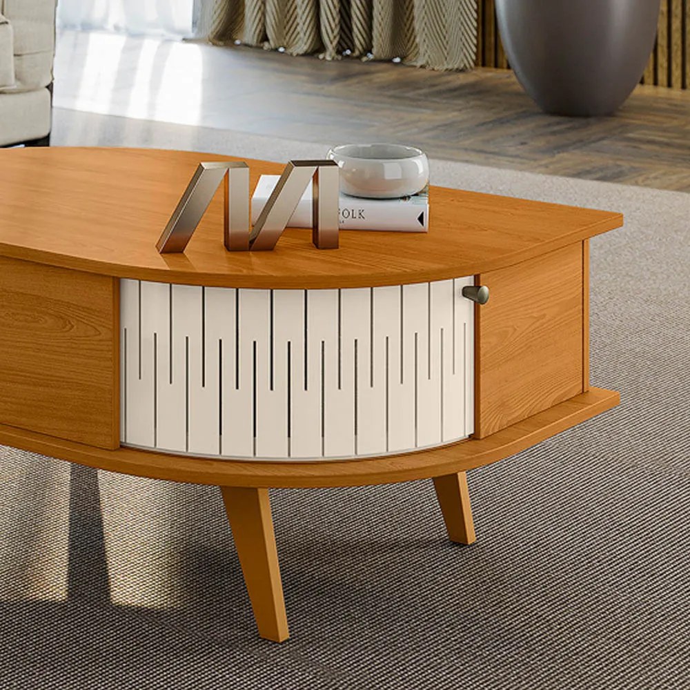Mesa de Centro Para Sala com 2 Portas Narvelli M20 - D'Rossi - Cinamomo e Off White