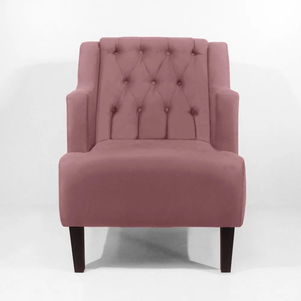 Poltrona Classic Suede Rosê Pés Trapézio Sala, Quarto, Decoração