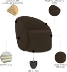 Sofá 2 Lugares 140cm Wendi e Poltrona Steve Suede Marrom I01 - Mpozen