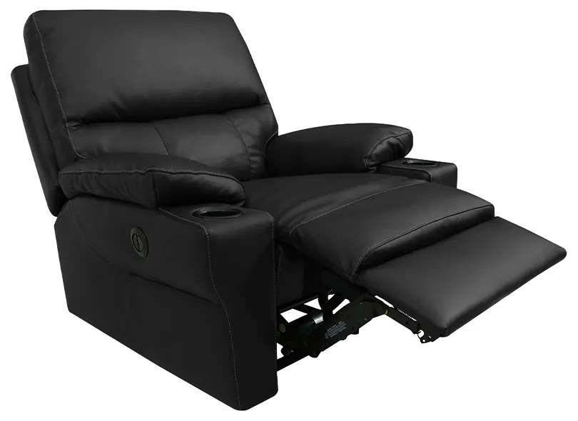 Poltrona do Papai Sala de Cinema Mia Reclinável Retrátil Power Elétrico Base Fixa Couro Preto G40 - Gran Belo