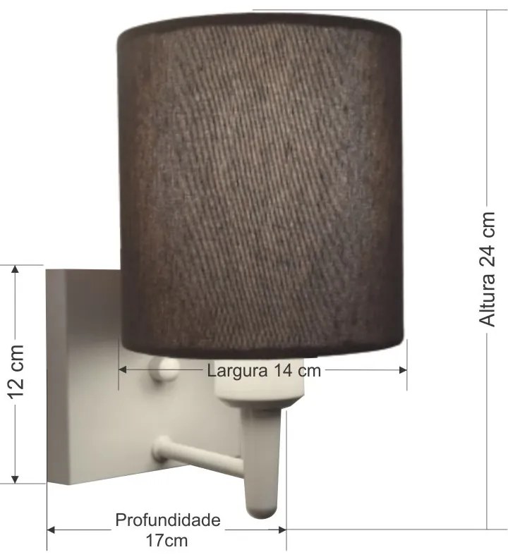 Arandela Quadrada Md-2033 Branco Cúpula em Tecido Cilíndrica Cinza Escuro - Bivolt