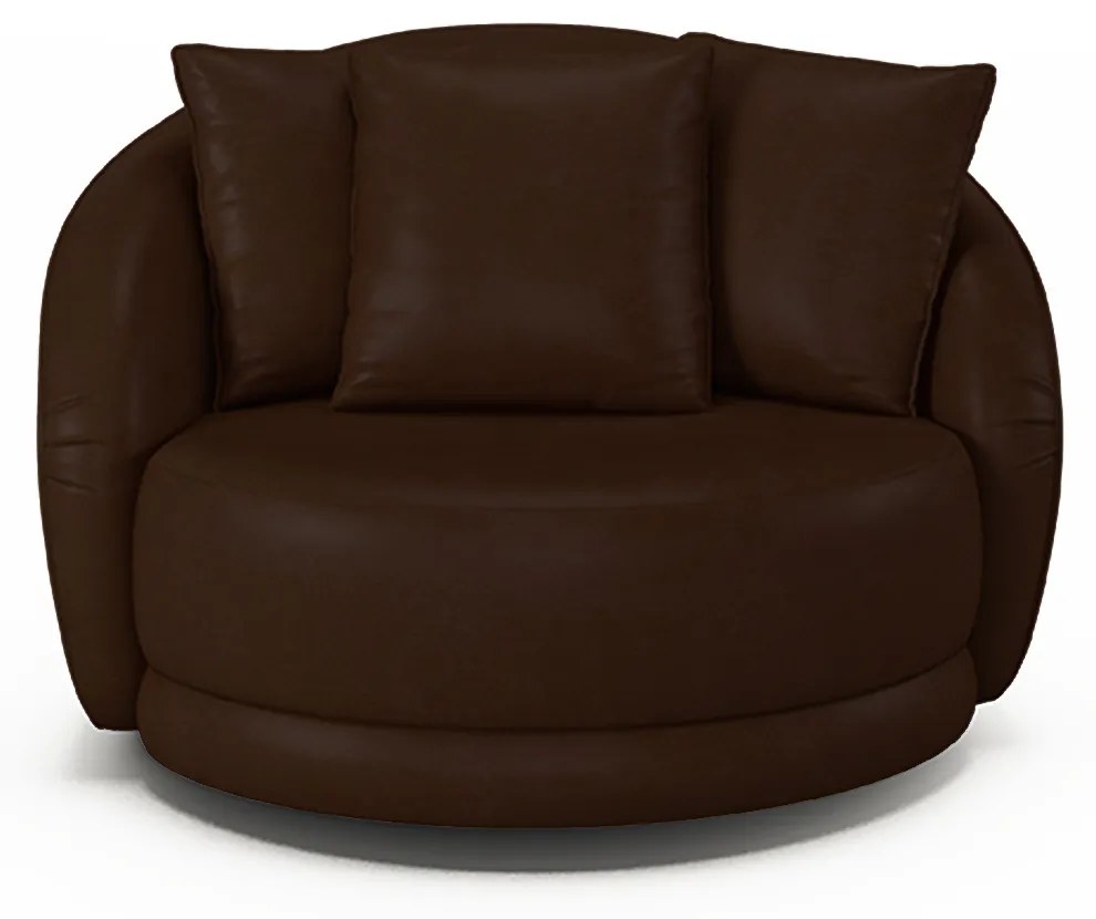 Poltrona Decorativa Base Giratória Galáxia com Almofadas PU Marrom G45 - Gran Belo