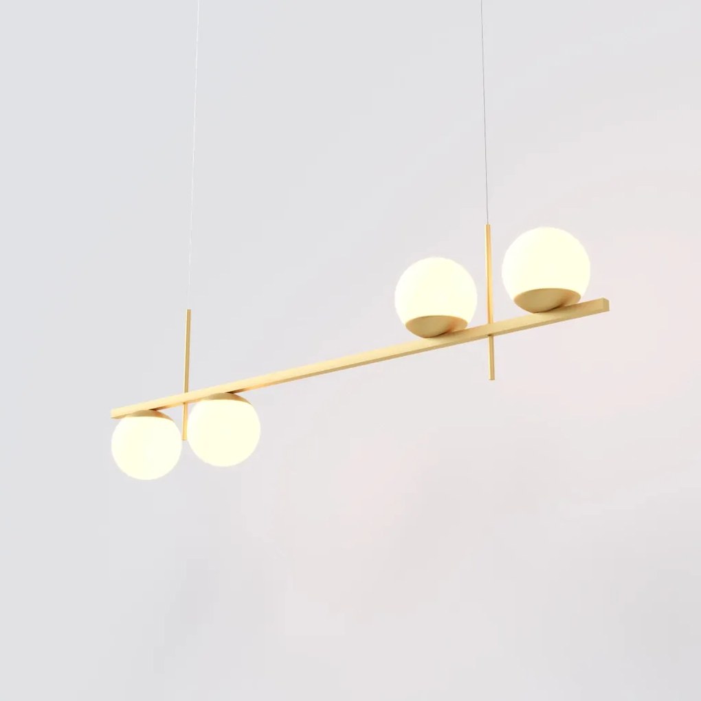 Pendente Up Down Retângular 100X12Cm Alumínio E Globo Ø12Cm Fosco 4Xg9... (CHAMPANHE, FOSCO)