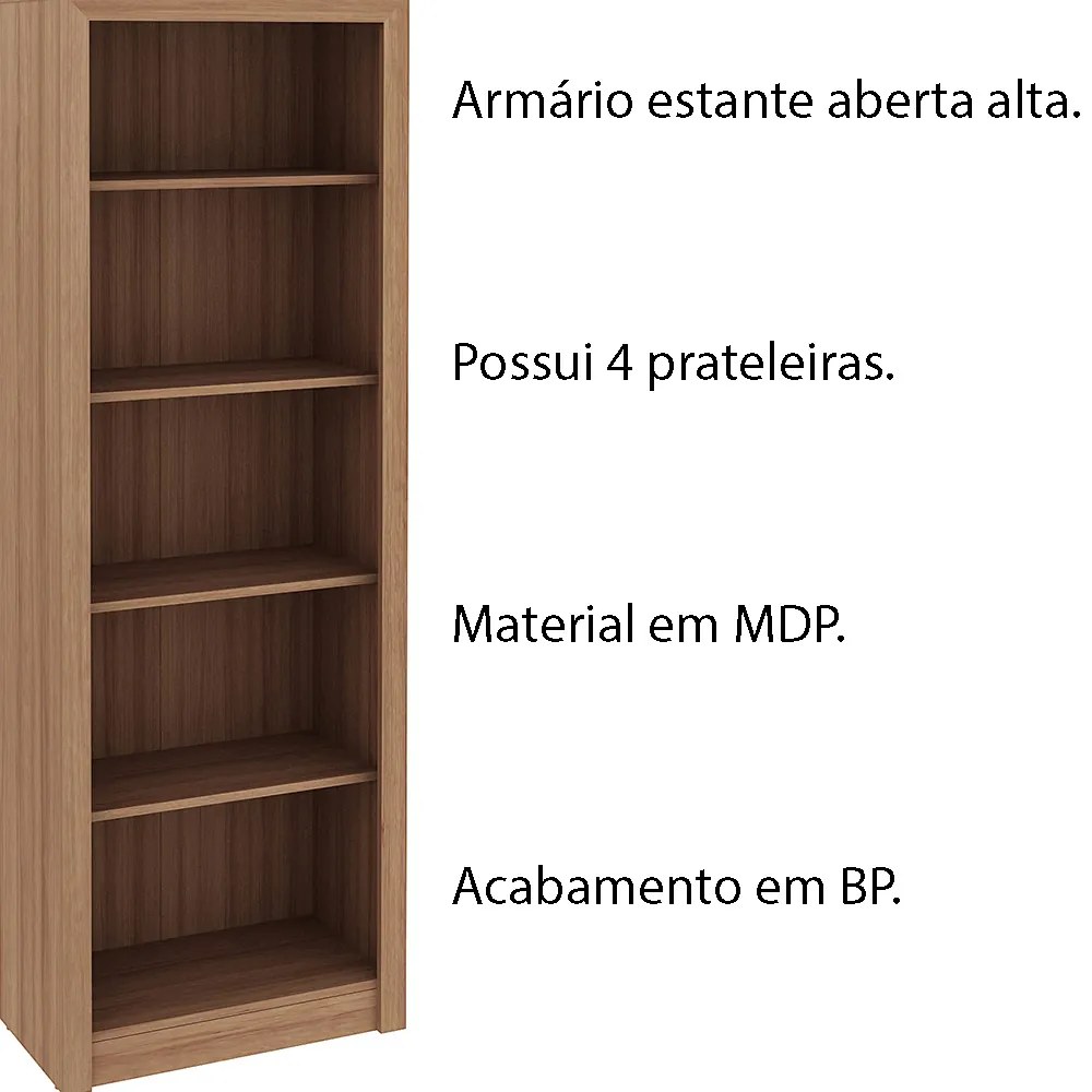 Armário Estante Alto para Escritório Home Office ME4104 MDP Amendoa G69 - Gran Belo