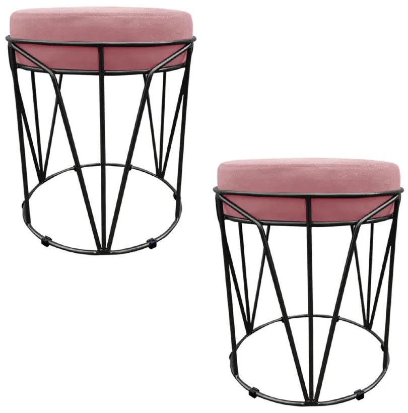 Kit 02 Puffs Multiuso com Mesa Babu 2 em 1 Suede Rose Base Preto - D'Rossi