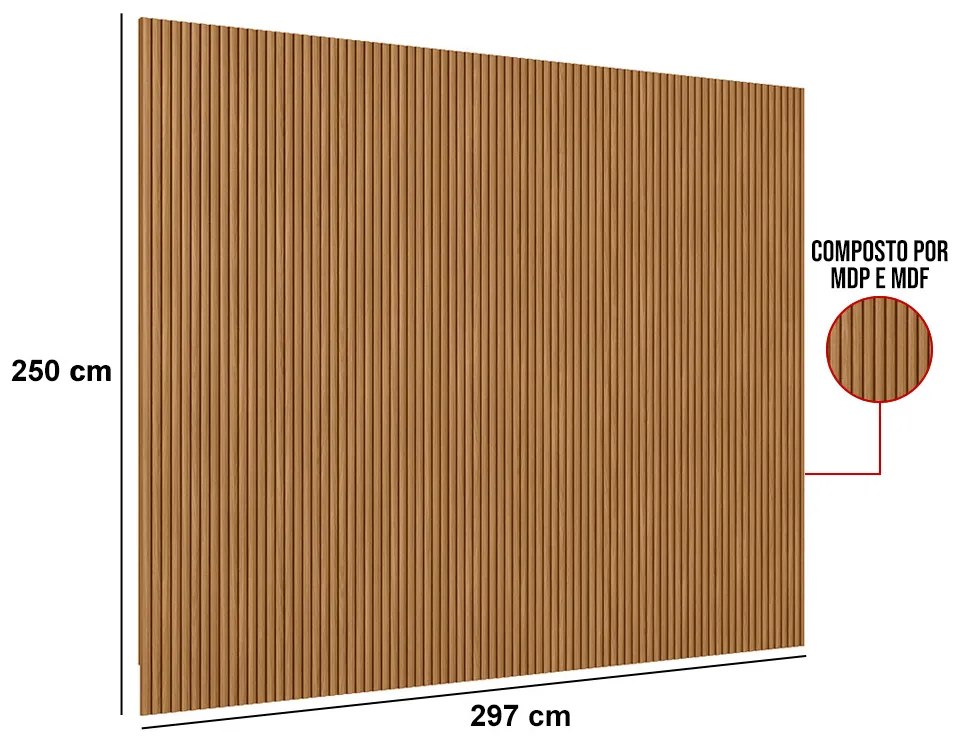 Painel para TV até 75 Polegadas Ripado Marisa Nature Fosco 297x250 cm L04 - D'Rossi