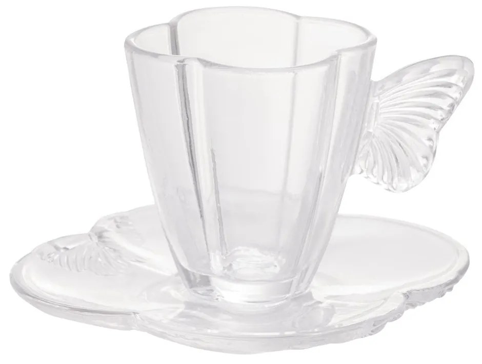 Jogo 4 Xícaras De Chá De Vidro Com Pires Butterfly 180ml 29272 Wolff