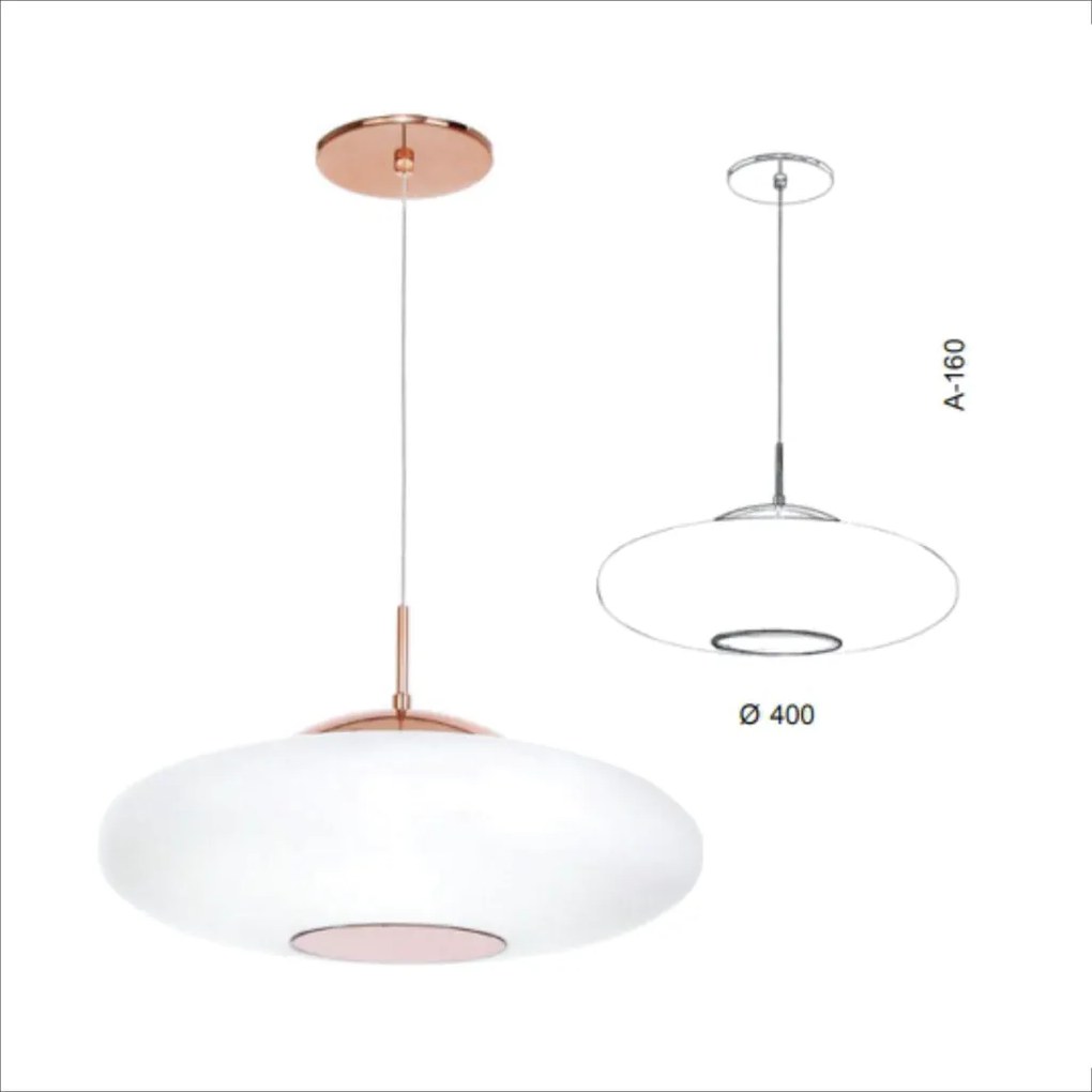 Pendente Vidro Oval Flat Ø40X16Cm Metal E Vidro 03Xg9 |Old Artisan Pd-... (COBRE FOSCO / COBRE BRILHO)
