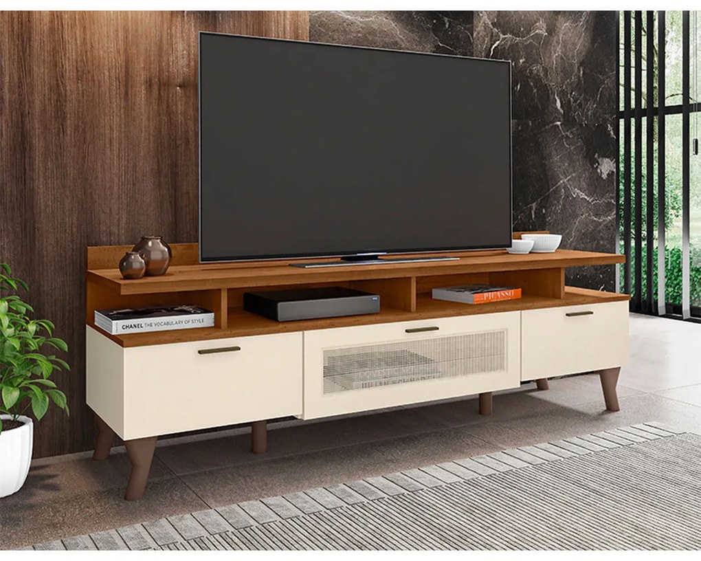Bancada para Televisão 160cm Arcade Nature/Off White - Mobler - Marrom