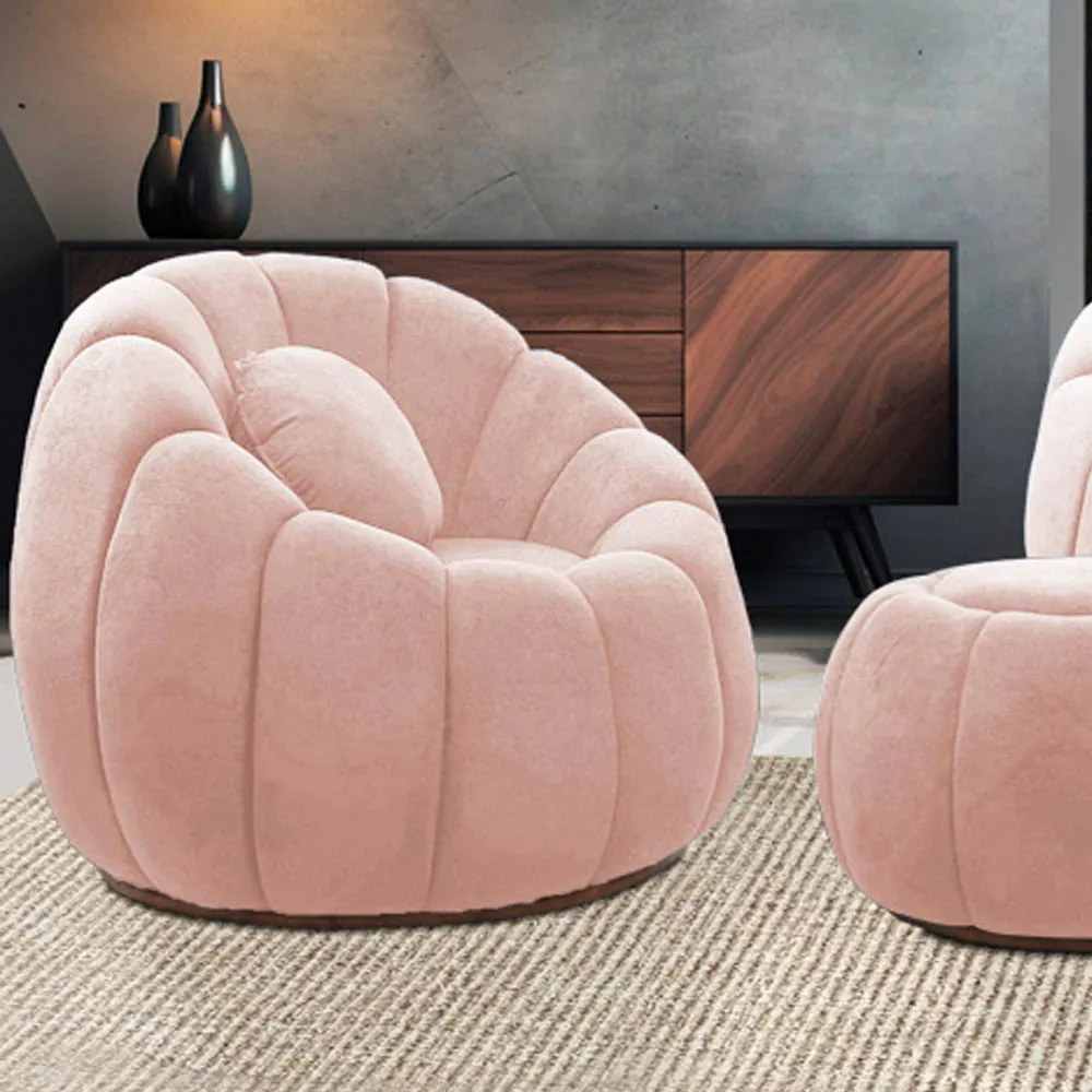 Poltrona Decorativa Orgânica para Sala Kit 2 Cloud Bouclê E03 - D'Rossi - Rose