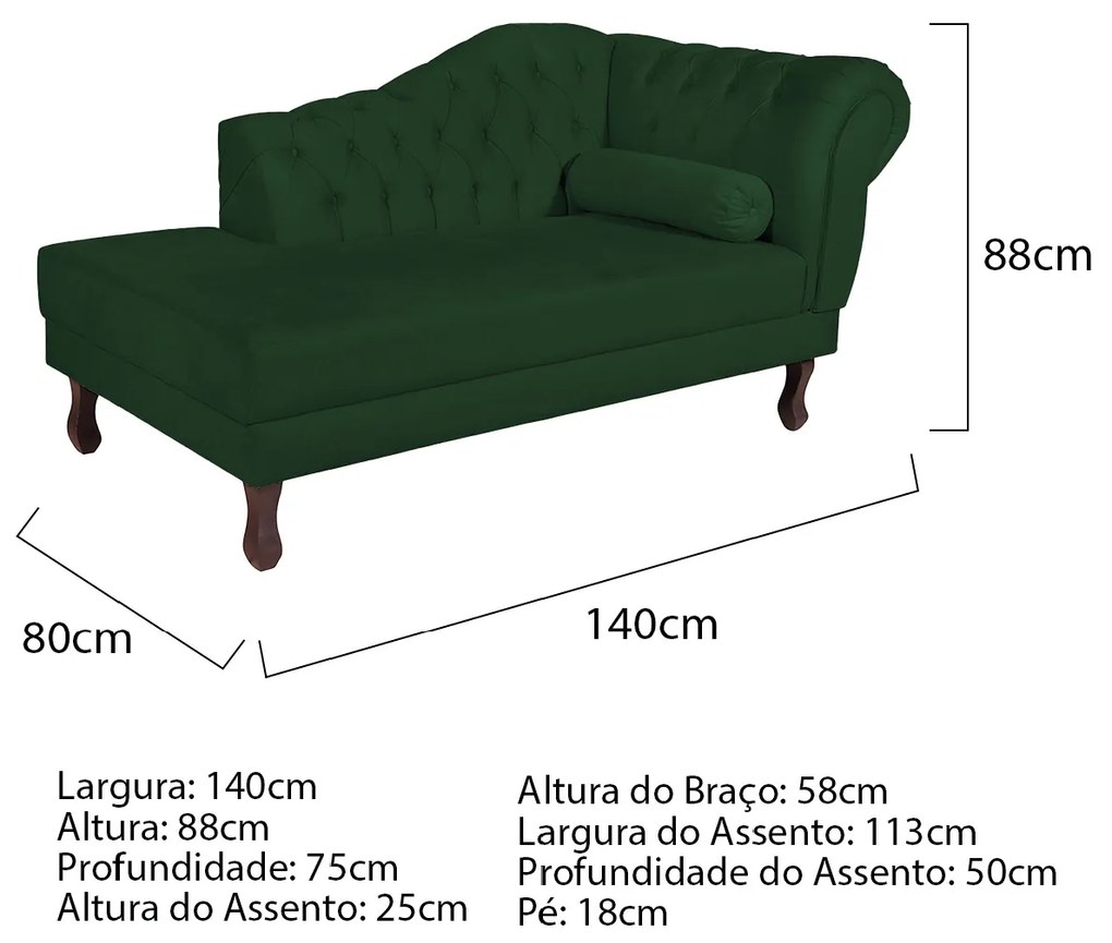 Recamier Diana 140cm Lado Esquerdo Suede Verde - ADJ Decor