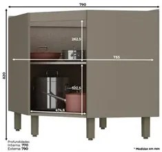 Balcão Canto Oblíquo 1 Porta 100% MDF Sem Tampo Connect Duna/Cristal -