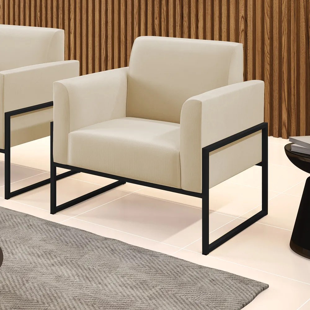 Poltrona Base Industrial Alta Preto Marisa Suede - Bege