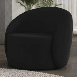 Poltrona Sala Decorativa Redonda 91cm Steve Veludo Preto I01 - Mpozen