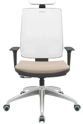 Cadeira Office Brizza Tela Branca Com Encosto Assento Poliester Fendi RelaxPlax Base Aluminio 126cm - 63606 Sun House