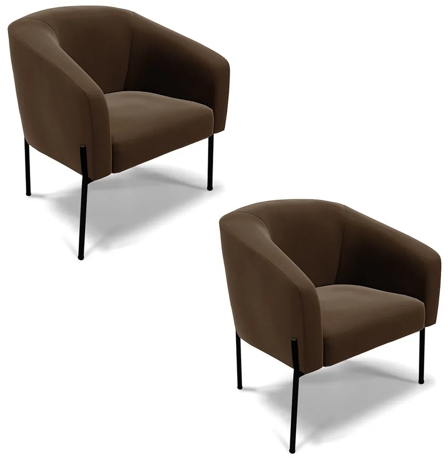 Poltrona Sala Decorativa Pé de Ferro Preto Kit 2 Stella Suede D03 - D'Rossi - Marrom